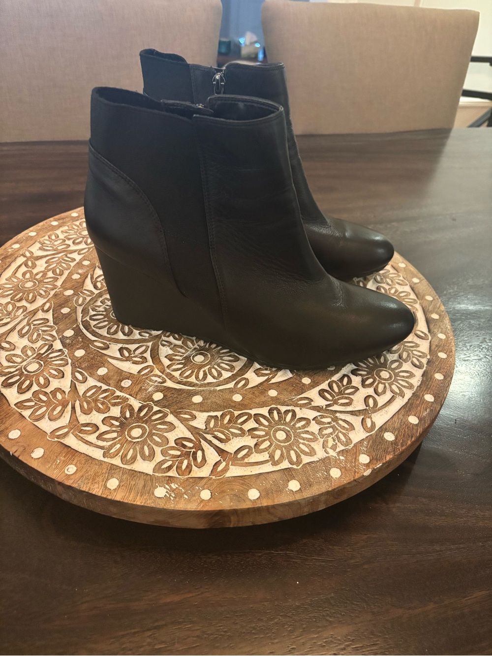 Clarks Black Leather Wedge Ankle Booties
